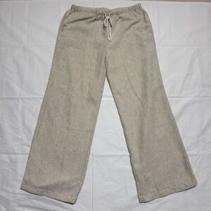 No Comment Linen Look Wide Leg Pants Beige Drawstring Elastic Waist Large